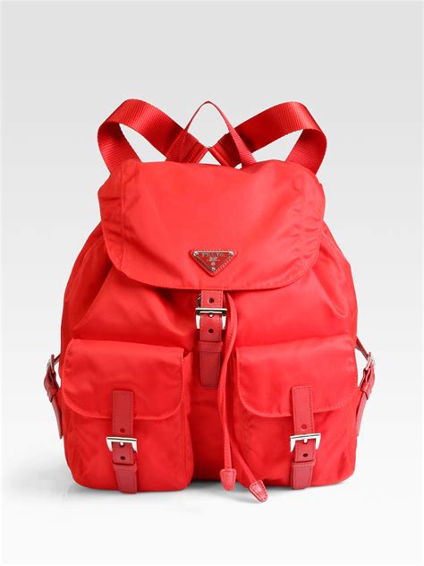 prada vela backpack bag charm red|small Prada nylon backpack.